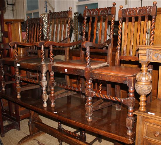 5 1920s oak wavy slat back dining chairs